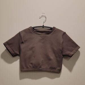 SET Active Woman's Short Sleeve Brown/Taupe Ripped Crop Tee